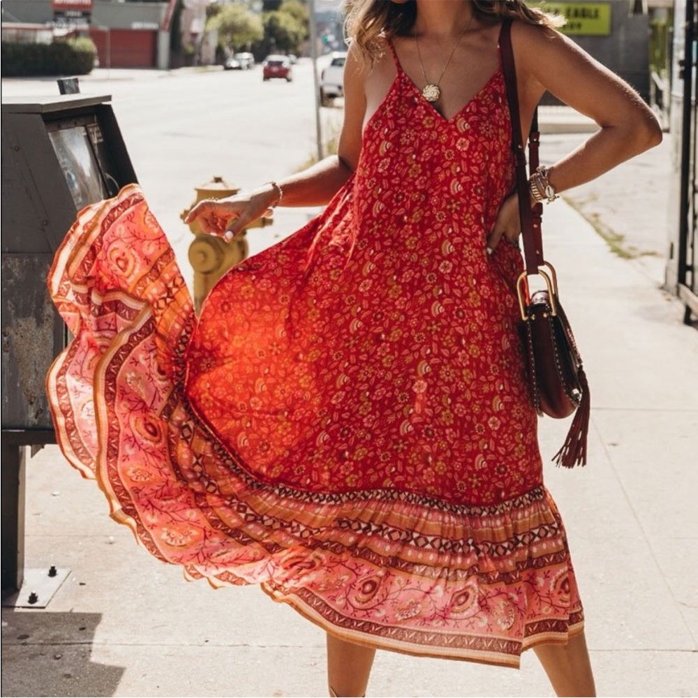 Spell & Gypsy Dahlia strappy midi dress cherry red *flaws